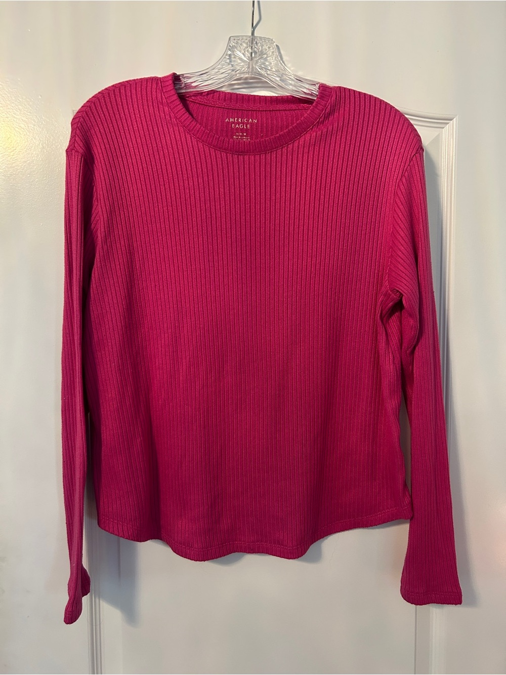 American Eagle Outfitters Women's Ribbed Long-Sleeve Top - Hot Pink